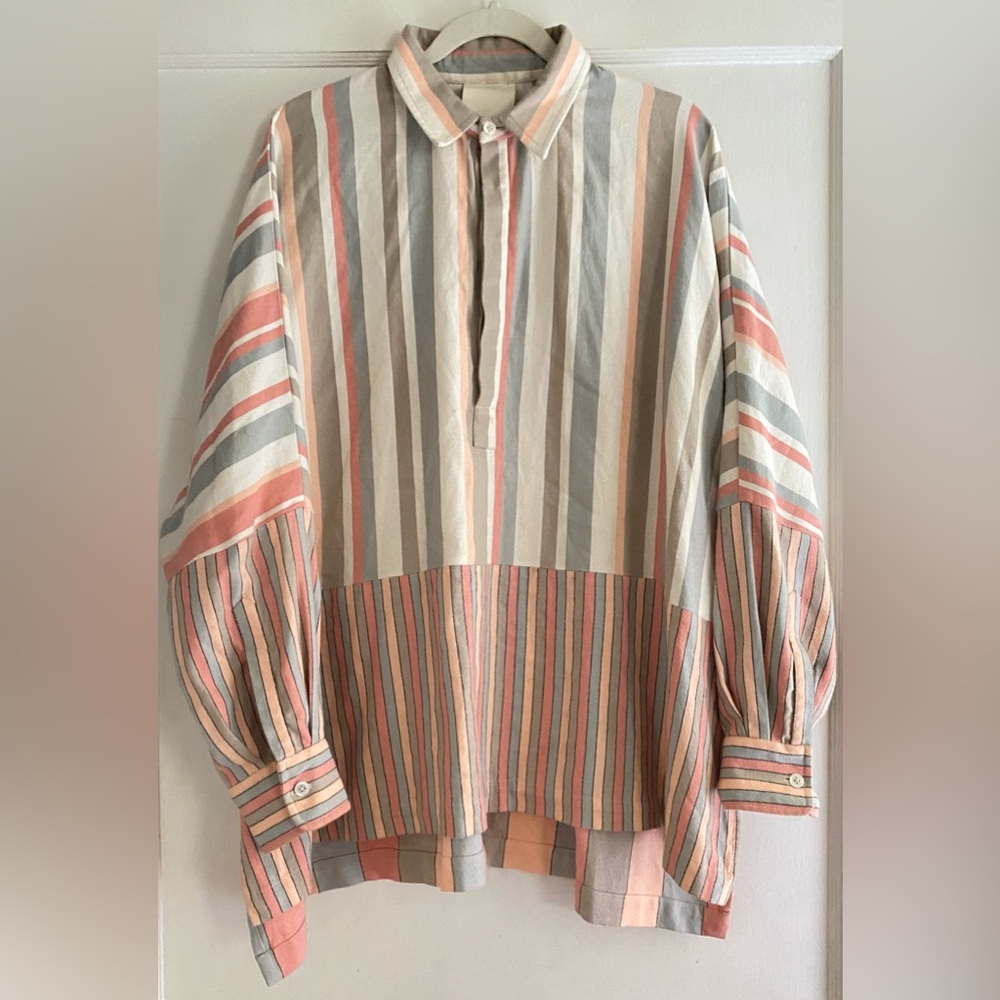 Marrakshi Life Striped Cotton Oversize Lagenlook Tunic Top Blouse Shirt Size M